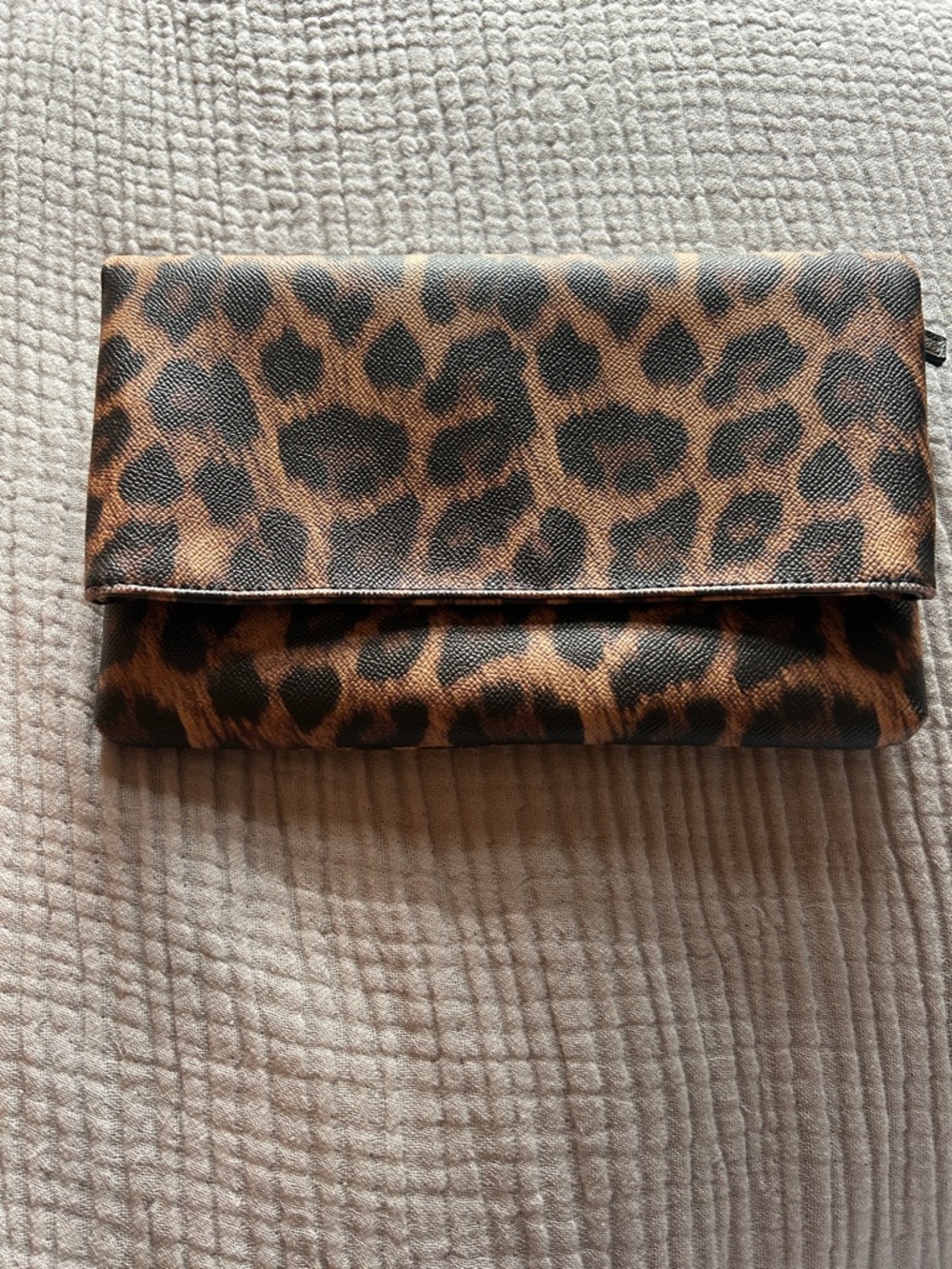 Leopard Print Fold-Over Clutch - Brown and Black
